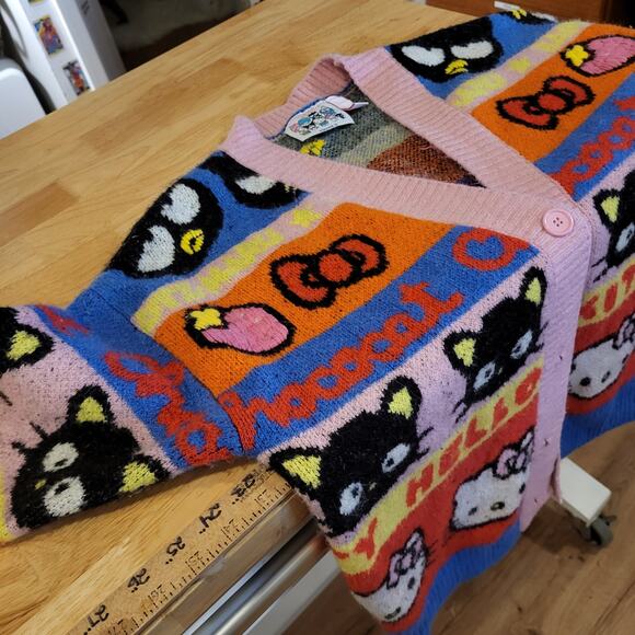 H&M Hello Kitty & Friends Colorful Knit Cardigan Badtz-Maru Chococat Size Medium - Picture 7 of 8